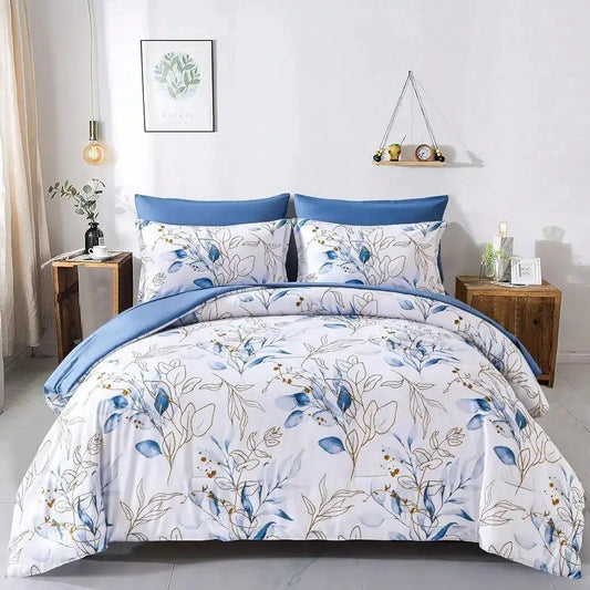 Pieces Botanical Comforter Set Queen King Size,Floral Reversible Bed In A Bag Gold Blue Leaves Bedding Set Queen 1 Comforter,2 P from PriceLows™