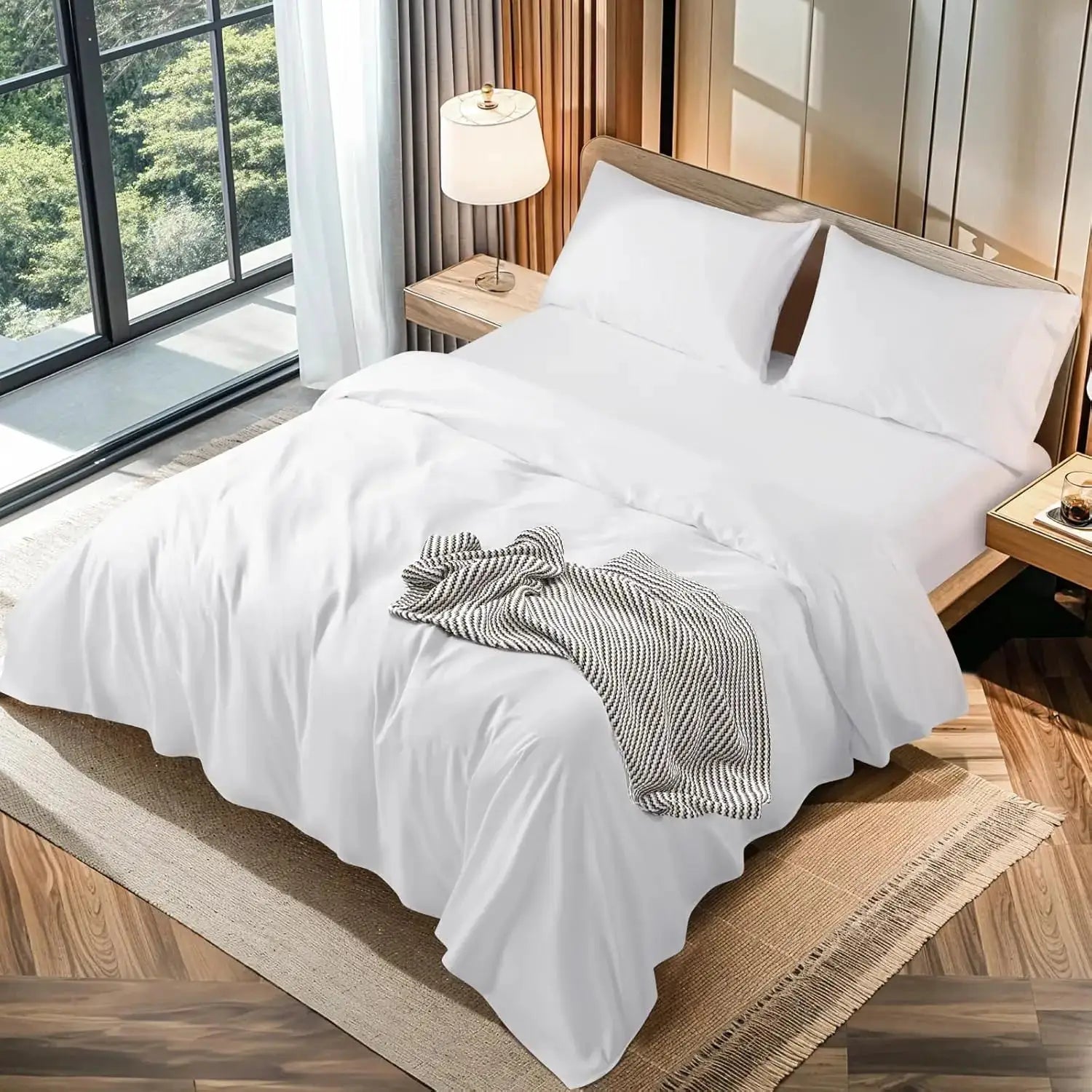 Queen Size 100% Cotton 1200 Thread Count Sheet Set with 16" Deep Pocket, 4 Piece Bed Sheets from PriceLows™