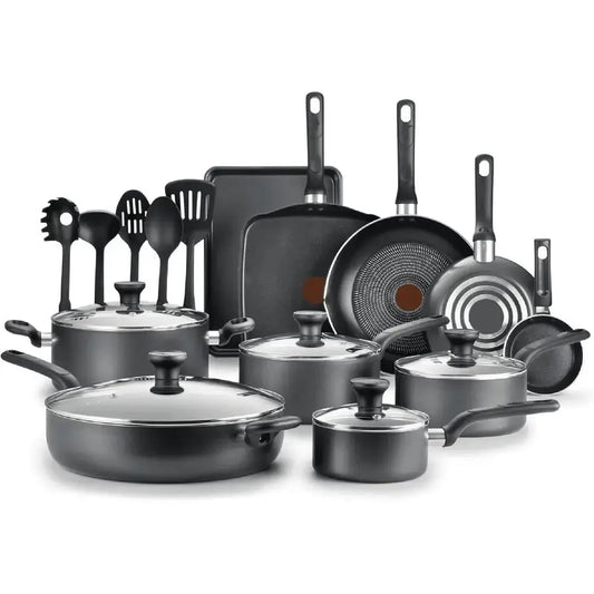 20-Piece Nonstick Cookware Set - Grey, Easy Care, Dishwasher Safe, Heat Indicator from PriceLows™