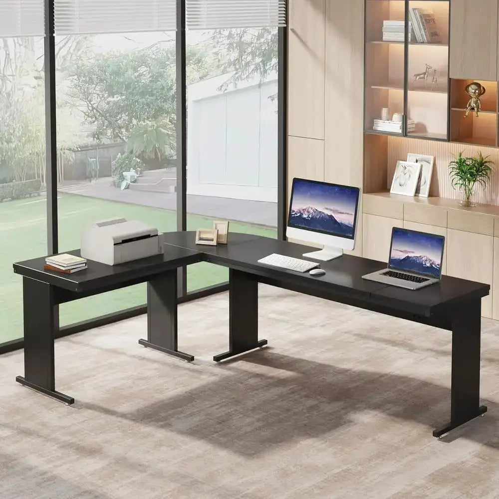 83 L-Shaped Executive Desk, Reversible Office Workstation, Ideal for Business or Home, Black from PriceLows™