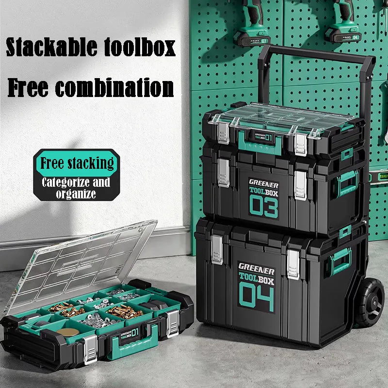 GREENER Hardware Storage Box Large Capacity Toolbox Portable Stackable Tool Organizer Boxes Free Combination Handheld Toolbox from PriceLows™