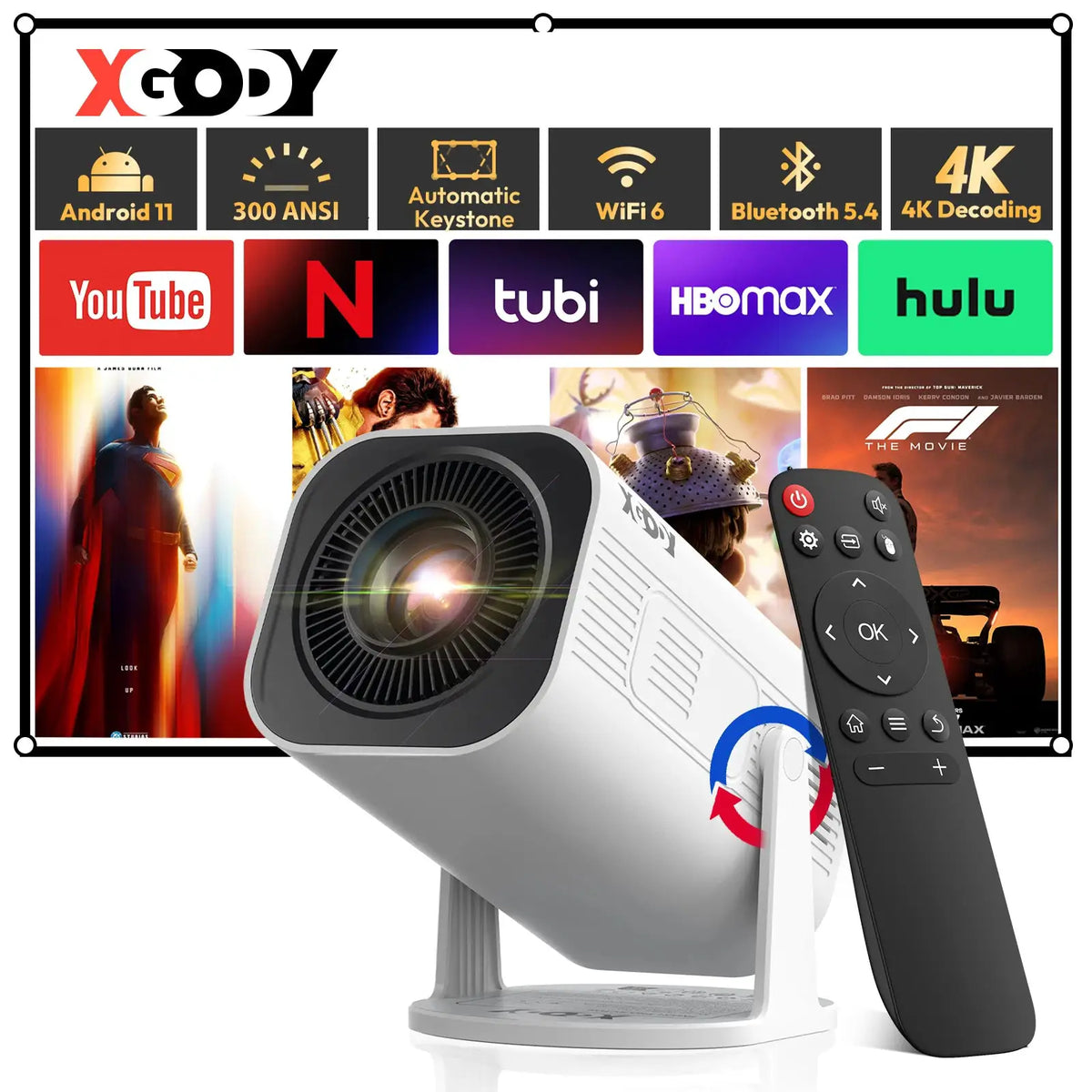 Portable Projector | Native 720P | 300 ANSI Lumens | Android 11