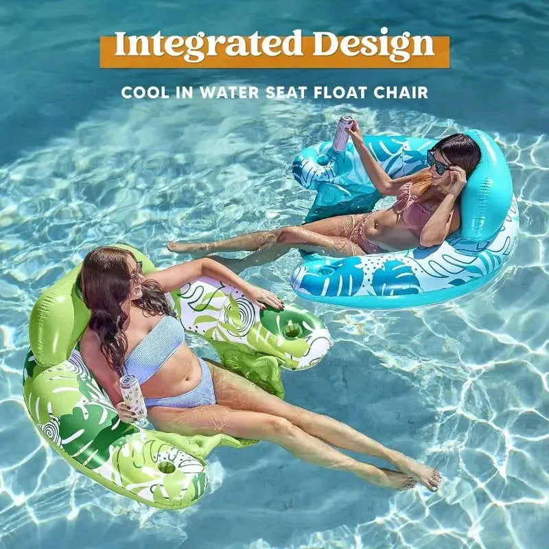 Inflatable Pool Chairs | Headrest Comfort | Cup Holders | 2 Pack