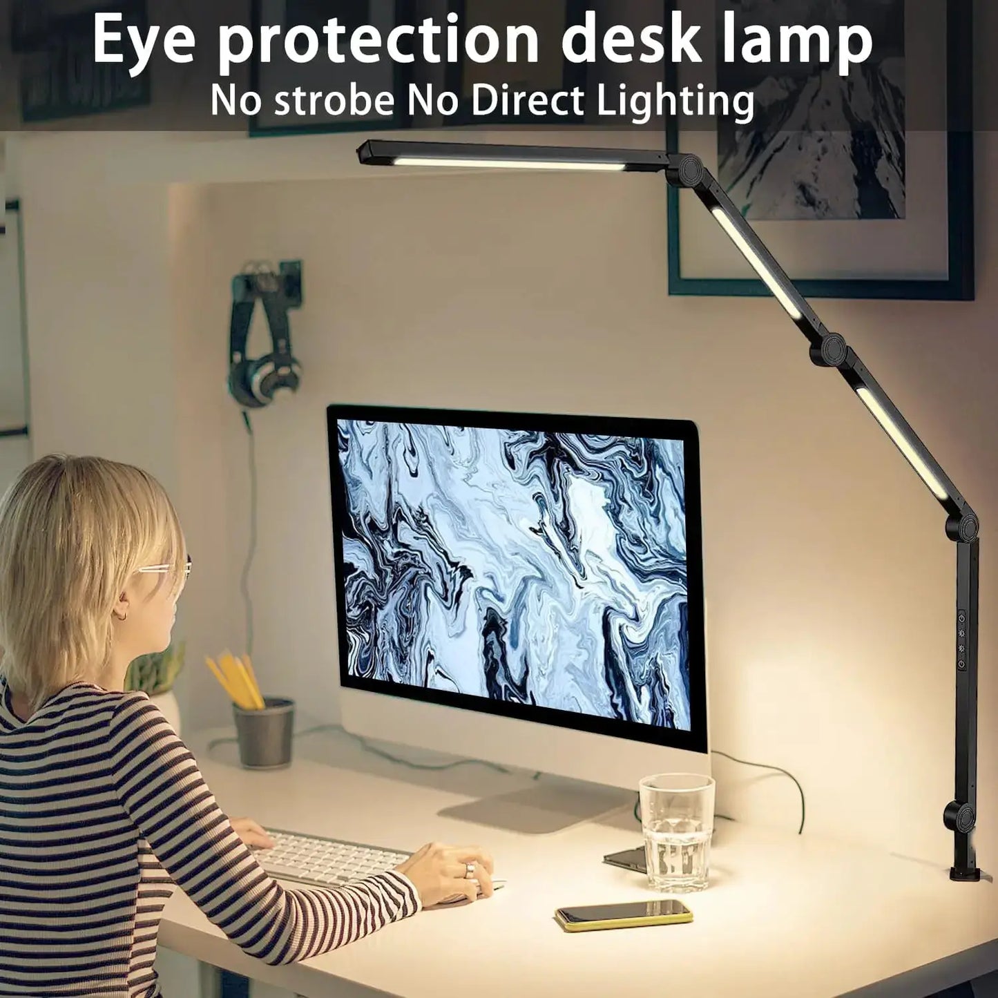 LED Desk Lamp with Clamp Flexible 4 sections Swing Arm Three light sources desk light, 4 Color Modes & 5 Brightness from PriceLows™