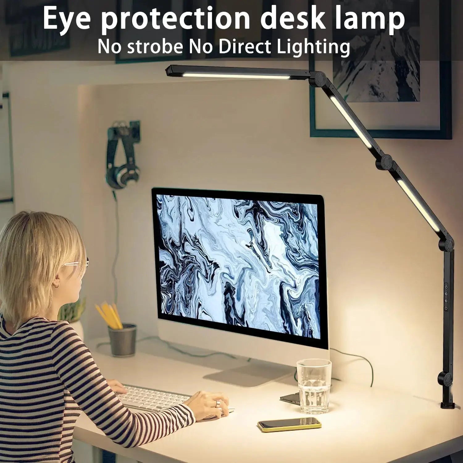 LED Desk Lamp with Clamp Flexible 4 sections Swing Arm Three light sources desk light, 4 Color Modes & 5 Brightness from PriceLows™