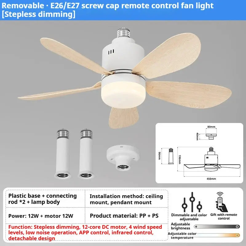 Ceiling Fan | E27 Base Remote 4 Speeds | Bulb Included | 52.5cm Diameter