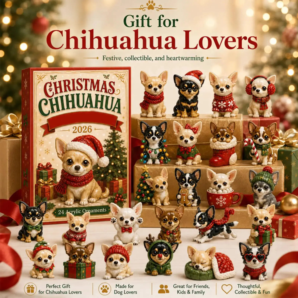 Chihuahua Advent Calendars | 24 Day Countdown | Flat Acrylic | Ornament Set