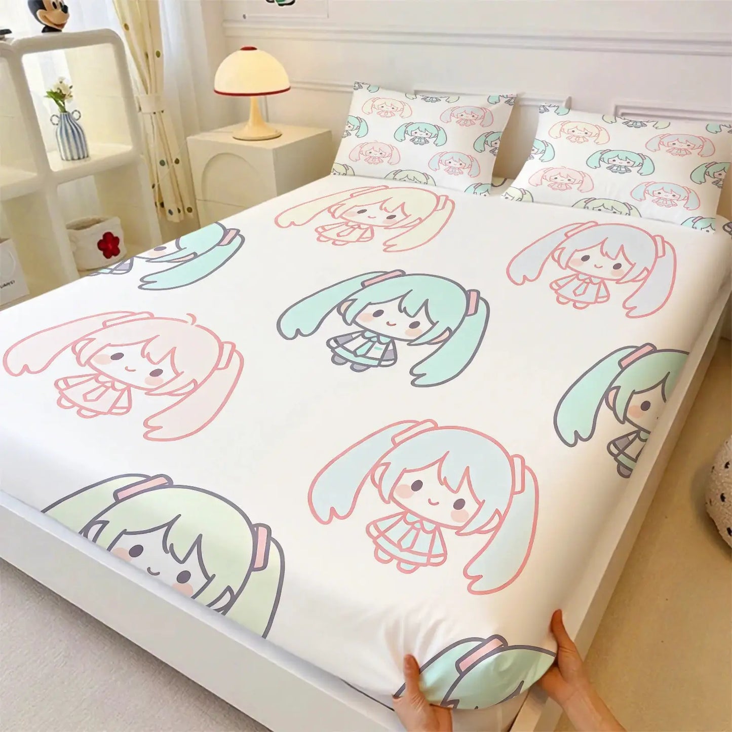 3Pcs Hatsune Miku Hanfu Style Fitted Sheet Set Ink Wash Anime Bed Cover with Pillowcases Deep Pocket Teens Fans Room Decor Gift from PriceLows™