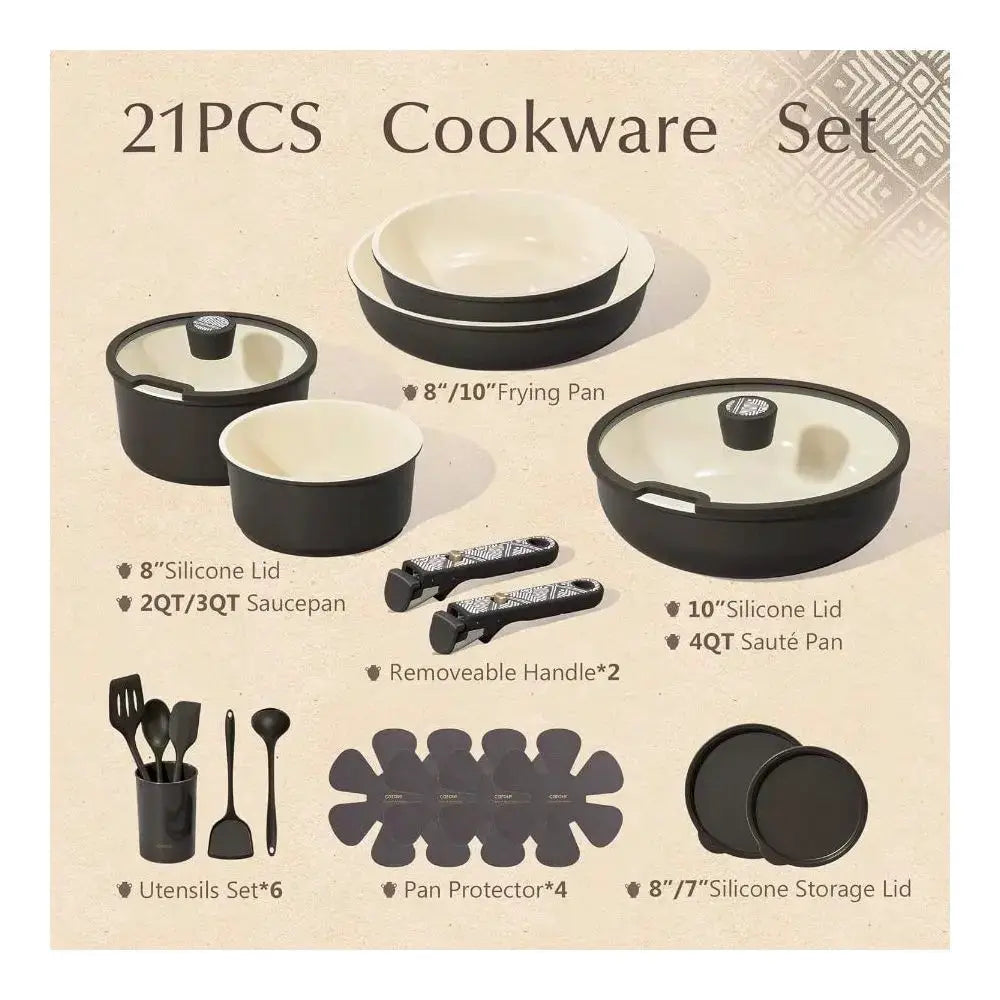 Pots And Pans Set, 21Piece Ceramic Cookware Set, Nonstick Pots And Pans Set With Detachable Handle, Kitchen Cooking Set, Induct from PriceLows™
