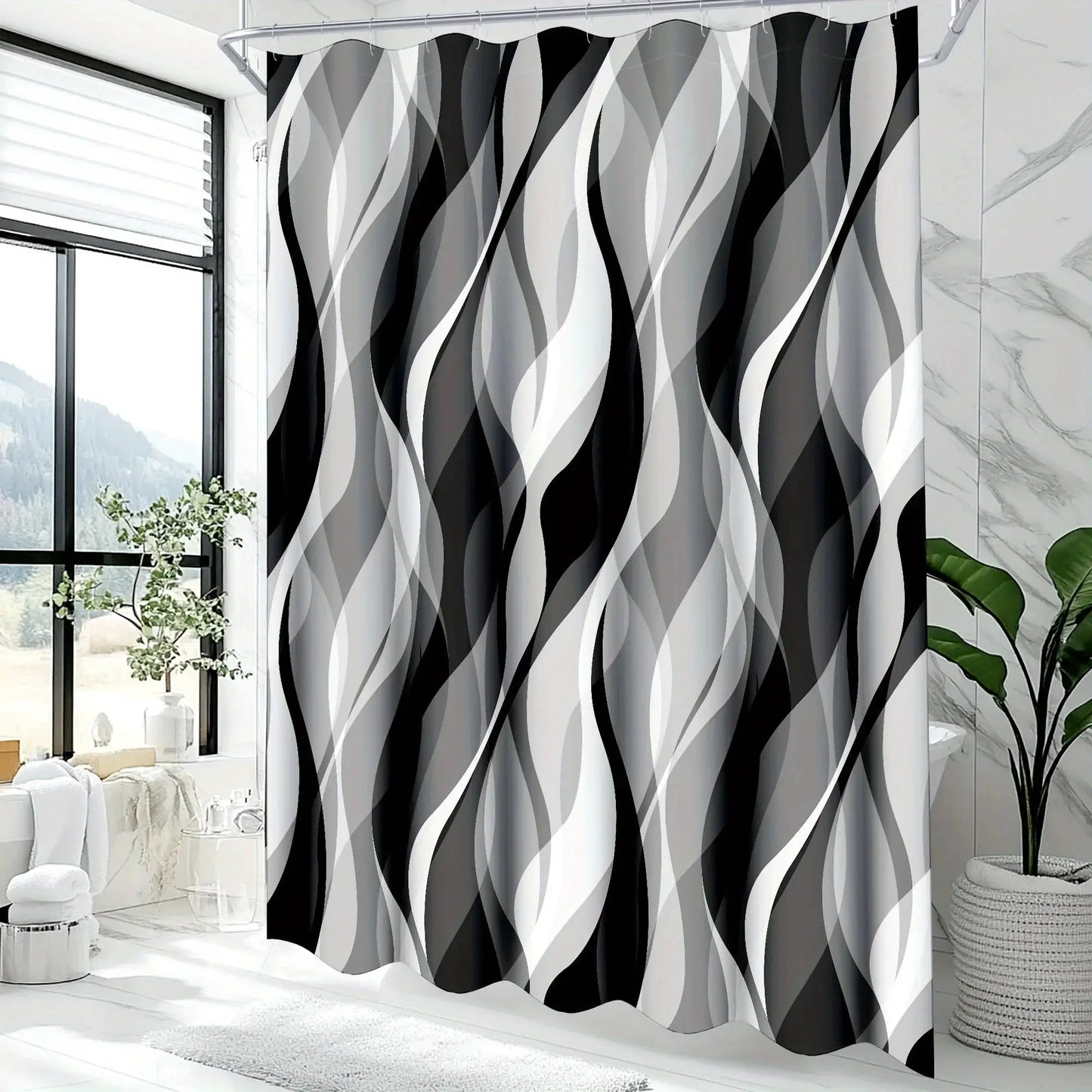 Universal Fit Shower Curtain With Hooks Set For Bathroom Decor And Water Control from PriceLows™