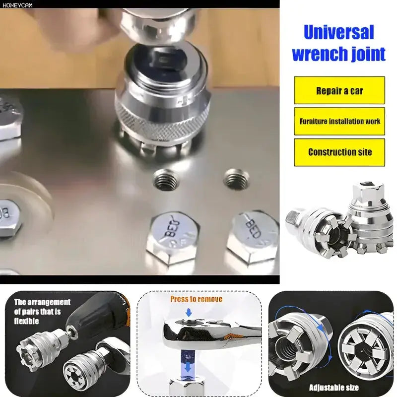 Universal Adjustable Socket Set Hex Wrench Kit for Various Size Nuts Bolts Multi-function Ratchet Handle Tool for Home Repair from PriceLows™