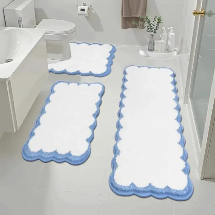 Bathroom Rugs Set 3 Pcs, Scalloped Non Slip Washable Bath Mat with U-Shaped Toilet Rug, Extra Absorbent Quick Dry Soft Plush Sh from PriceLows™