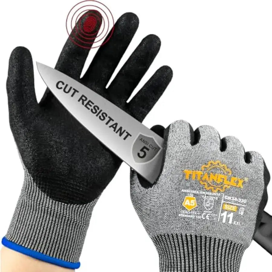 TitanFlex Cut Resistant Gloves ANSI A5, Work Gloves with Sandy Nitrile Grip, Grey from PriceLows™