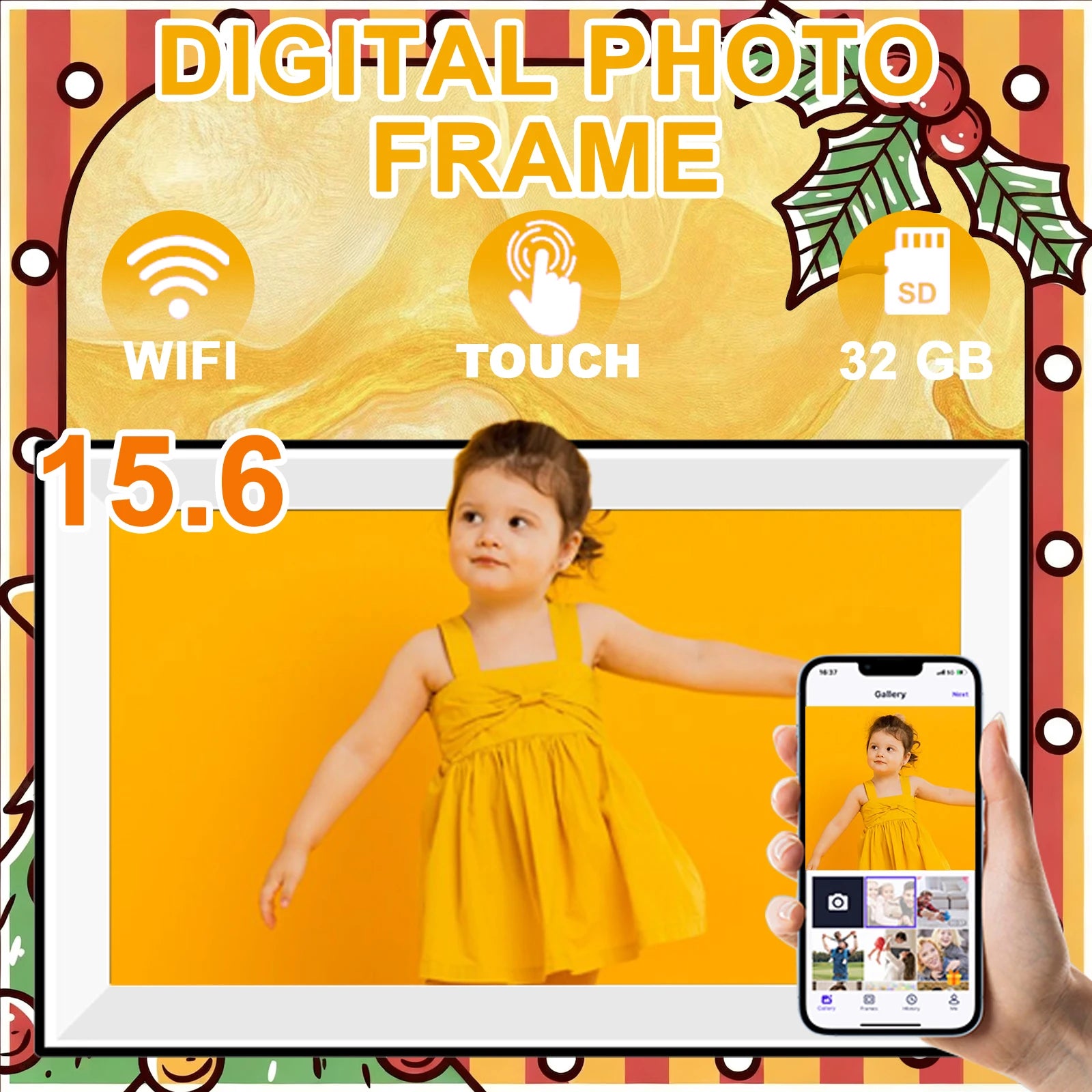 15.6 inch built in 32GB WiFi Large touch ips digital photo frame 1920*1080 WiFi Smart Frame Share Photos and Videos via frameo from PriceLows™