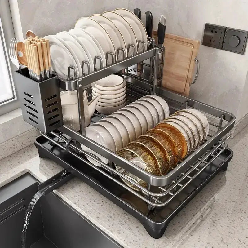 Stainless Steel Dish Drying Rack with Drainboard, Over Sink Plate Organizer for Kitchen Storage from PriceLows™