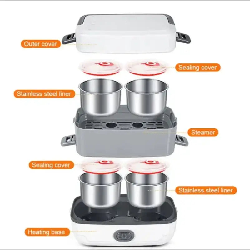 Multifunctional Electric Lunch Box Food Heater, Portable Leakproof Food Warmer Heater for Travel, Car and Home with 2 Layers from PriceLows™
