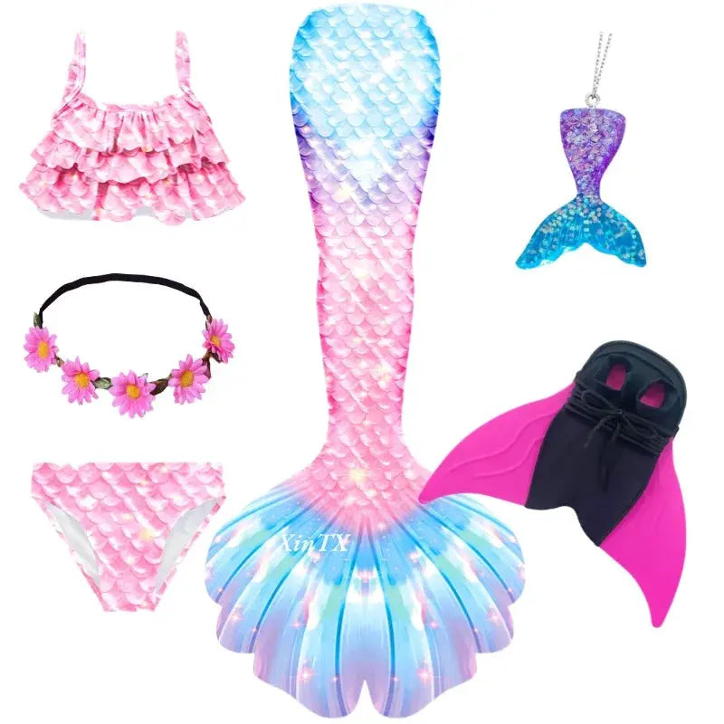 New Girls The Little Mermaid Tails Boy Memaid Swimsuit Bikini Bathing Suit Halloween Costume Girll Can add Monofin For Pool from PriceLows™