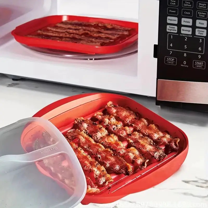 Microwave Bacon Tray | Nonstick Surface | Splatter Lid | 1 Count Or 3 Count