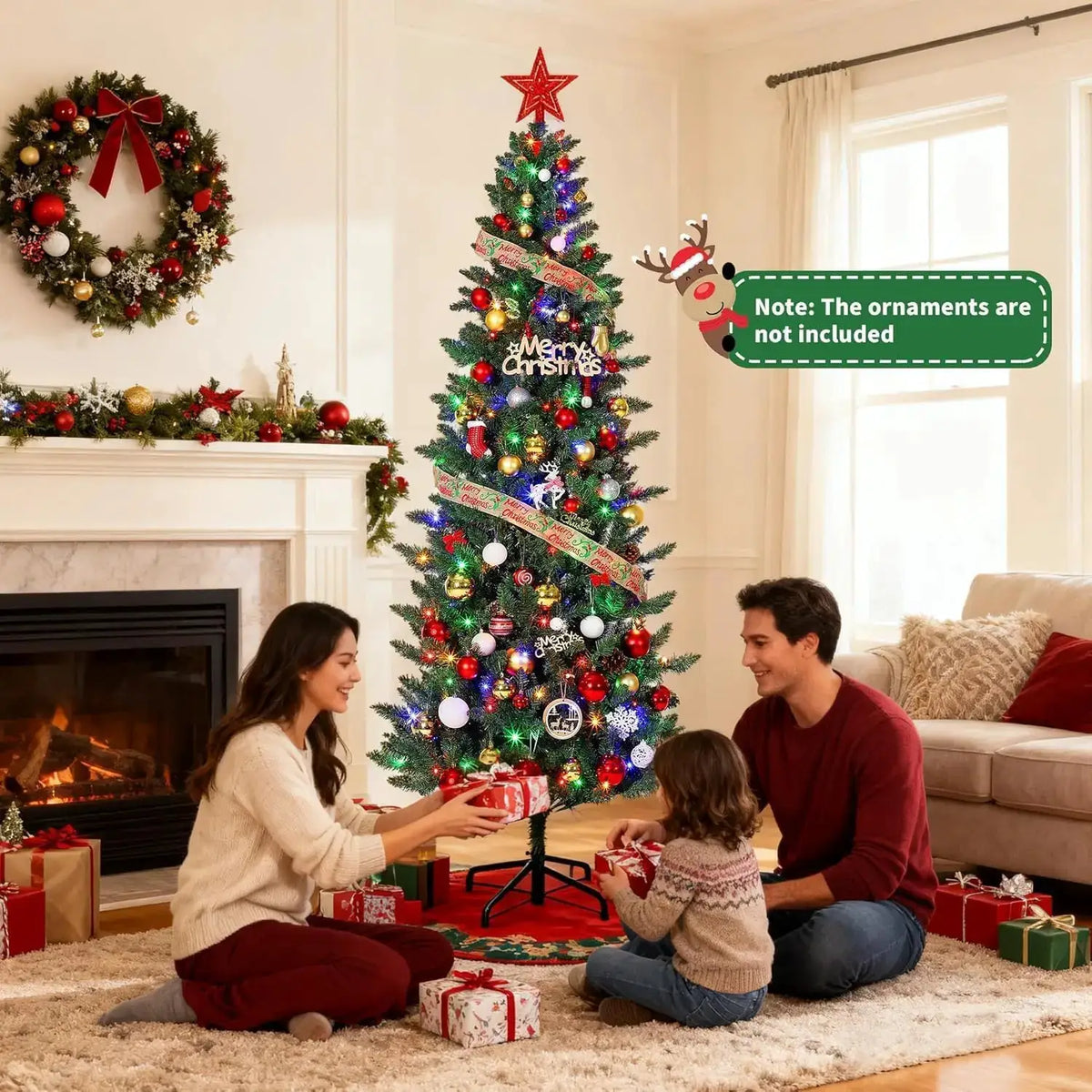 Artificial Pencil Tree | Pre Lit With 120 Warm Lights | 9 Height Levels | Up To 9 Feet
