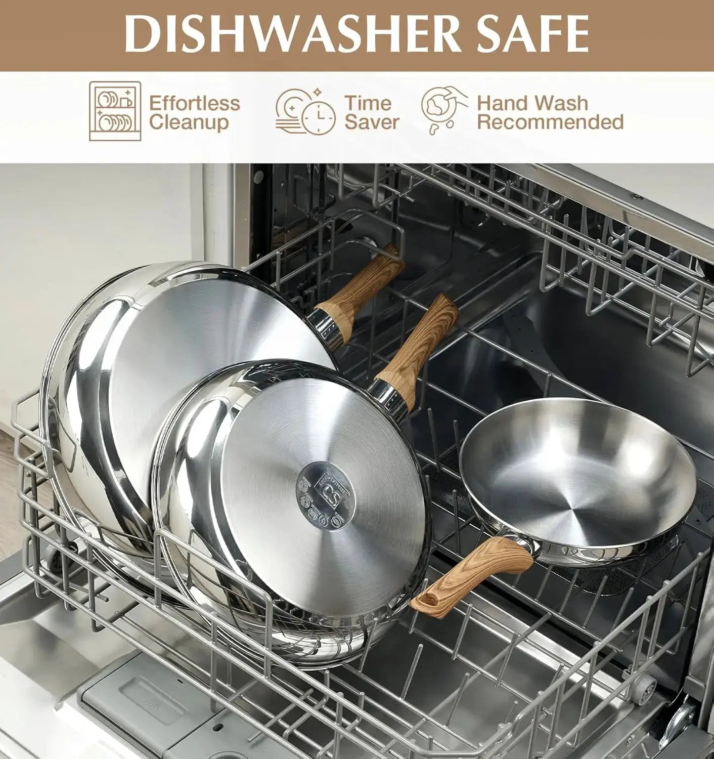 KOCH SYSTEME CS Stainless Steel Frying Pan Set of 3, 8"&10"&12" Stainless Steel Pans Set with Heat-resistant Bakelite Handle from PriceLows™