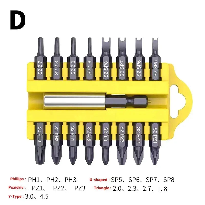 17Pcs S2 Alloy 25mm Steel Magnetic Screwdriver Bits Set in Torx Hex Square Phillips Slotted U-shaped Y Triangle DIY Hand Tool from PriceLows™