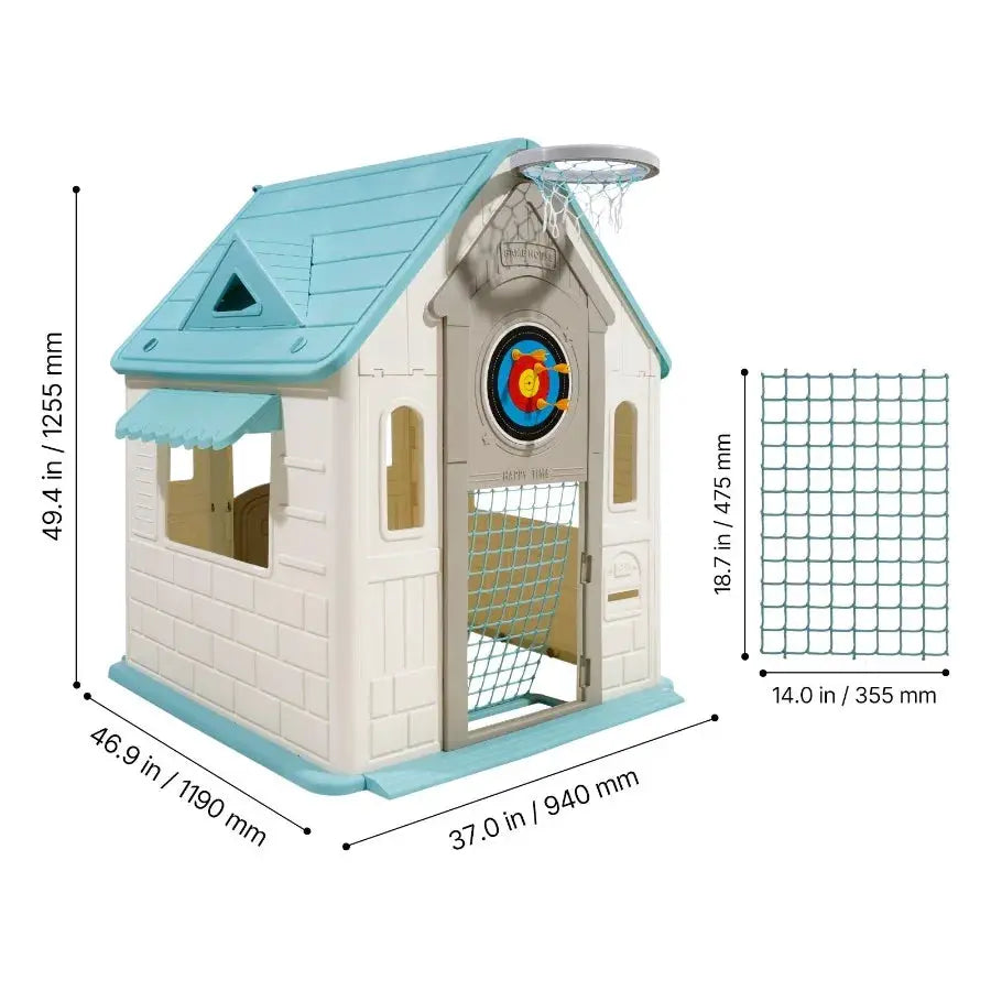 Outdoor Playhouse 5-In-1 Cottage Play House with Pretend Play Basketball Darts Soccer Ring Toss Window Convenient Door Toddler from PriceLows™