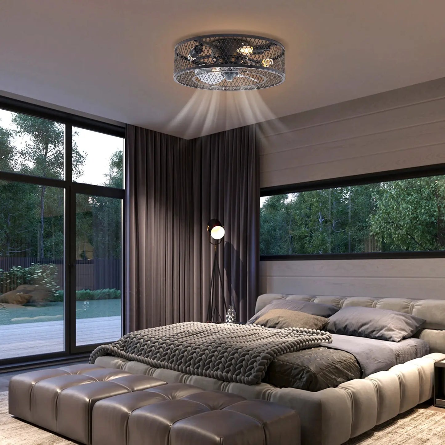 18 Inch Fan Pendant Light Black - Without Light Source E27 * 4 for Living Rooms, Restaurants, Bedrooms Foyers, Farmhouses, Bars from PriceLows™