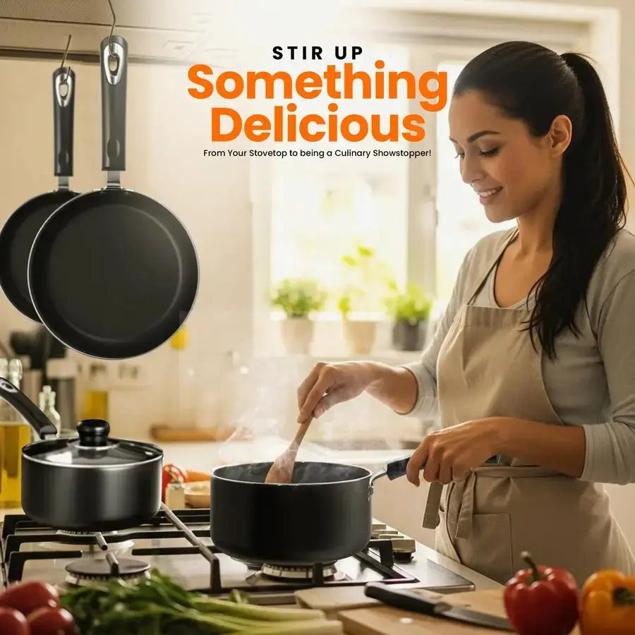 8 Pieces Pots and Pans Set, Non Stick Kitchen Cookware Set, Induction Frying Pans 20cm, 28cm, Saucepan with Lids 20cm, 18cm, Non from PriceLows™