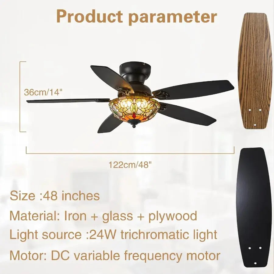 Tiffany Ceiling Fans with Lights 48 Ceiling Fan Chandelier with 5 DualBlades and Glass Shade 6 Speeds and Reversible Indoor and from PriceLows™