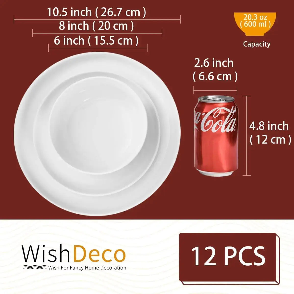 Plates and Bowls Sets, 12 Pieces Dinnerware Sets, Ceramic Dishes Set for 4, White Kitchen Dishware Set, Microwave and Di from PriceLows™