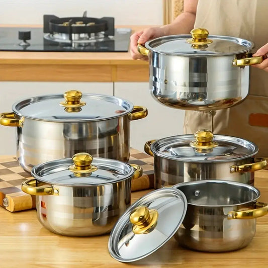 5-Piece Golden Stainless Steel Cookware Set - Durable, Multi-Purpose, Easy to Clean, Compatible with All Stoves, Non-Stick, from PriceLows™