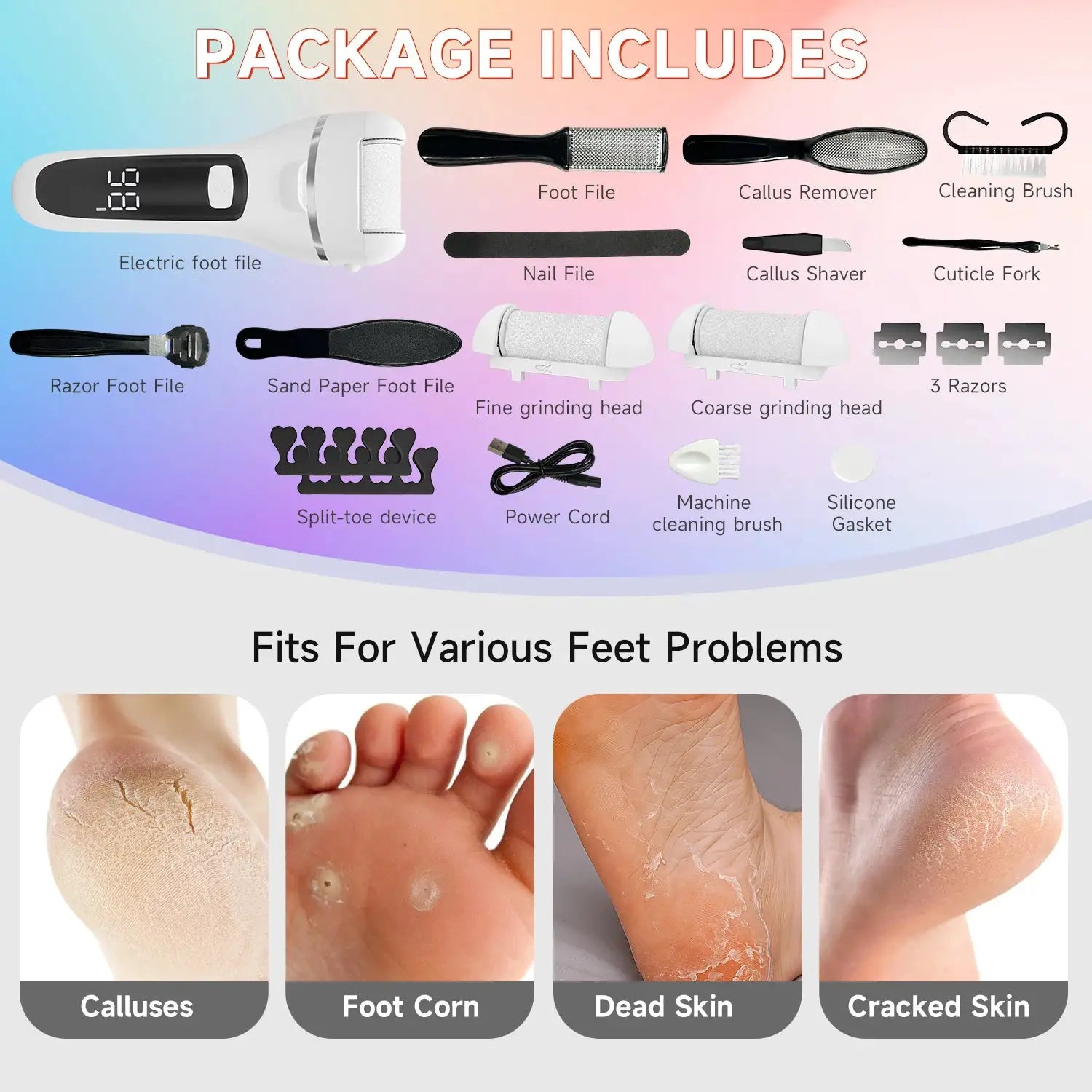 Rechargeable Electric Callus Remover Professional Pedicure Machine Foot File Grinder with 3 Heads for Dead Skin Removal from PriceLows™
