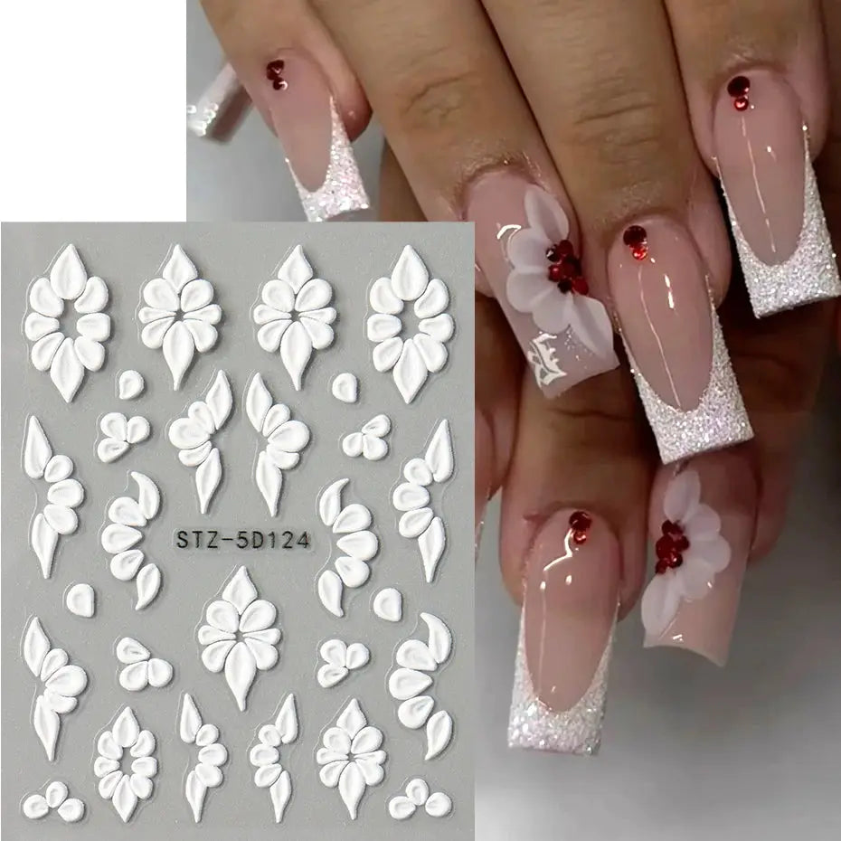 5D Embossed Flower Petal Vine Nail Art Sticker Decals Spring Summer Floral Nail Art Decorations Adhesive Sliders Foil Manicure from PriceLows™