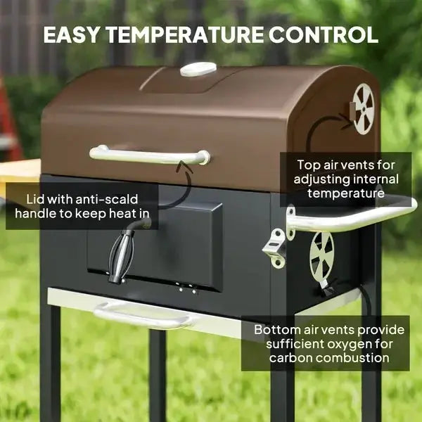 Charcoal BBQ Grill, Outdoor Portable Cooker for Camping or Backyard Picnic, Barbecue Grill with Side from PriceLows™