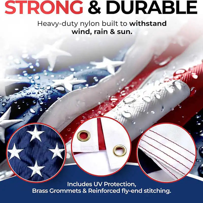 Outdoor Flag | Waterproof Nylon | Embroidered Stars, Brass Grommets | 3x5 Ft