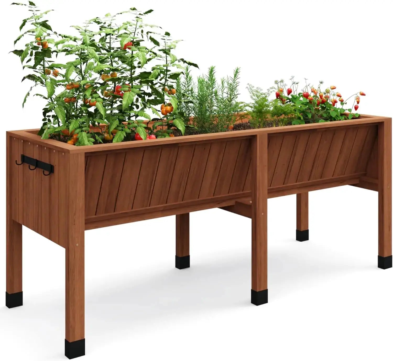 Raised Wooden Garden Bed with Tool Hooks, Elevated Planter Box with Legs, Rectangle Veg Trough Planter for Flower Vegetable from PriceLows™