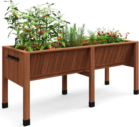 Raised Wooden Garden Bed with Tool Hooks, Elevated Planter Box with Legs, Rectangle Veg Trough Planter for Flower Vegetable from PriceLows™