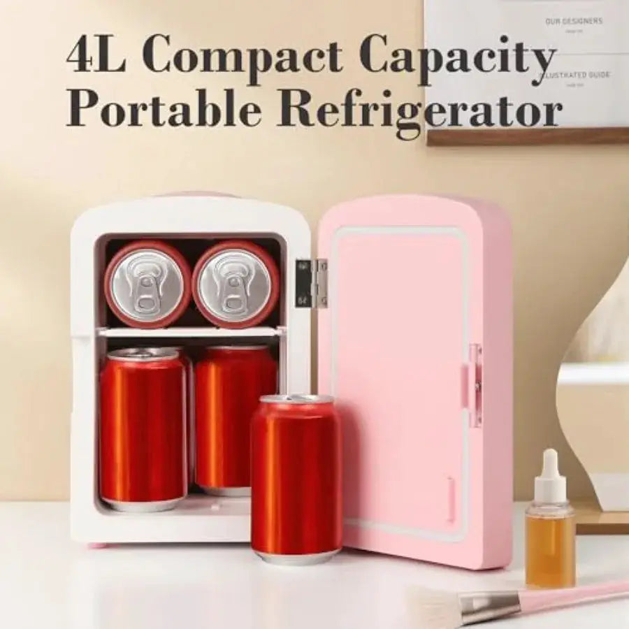 Mini Fridge, Skincare Fridge with Dimmable LED Light Mirror, 4 L/6 Cans Small Refrigerator for Beauty and Beverages, Mini Fridg from PriceLows™