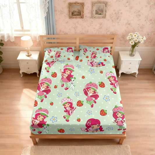 3pcs Pink Strawberry Girl Coreless Bed Sheet Set, Multi Size Bed Cover, Bedroom Bedding Decoration, Machine Washable from PriceLows™