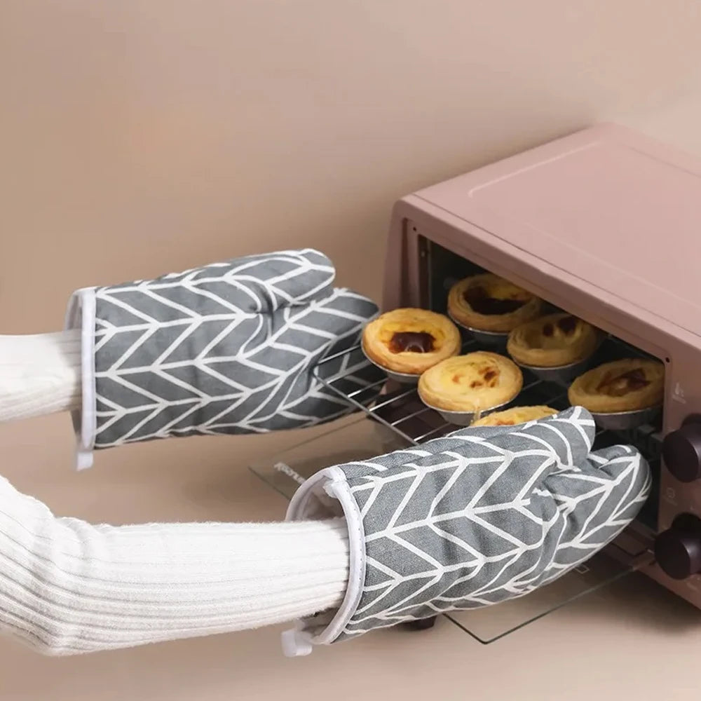 Oven Mitts | High Temperature Resistant | TC Fabric | Black Gray