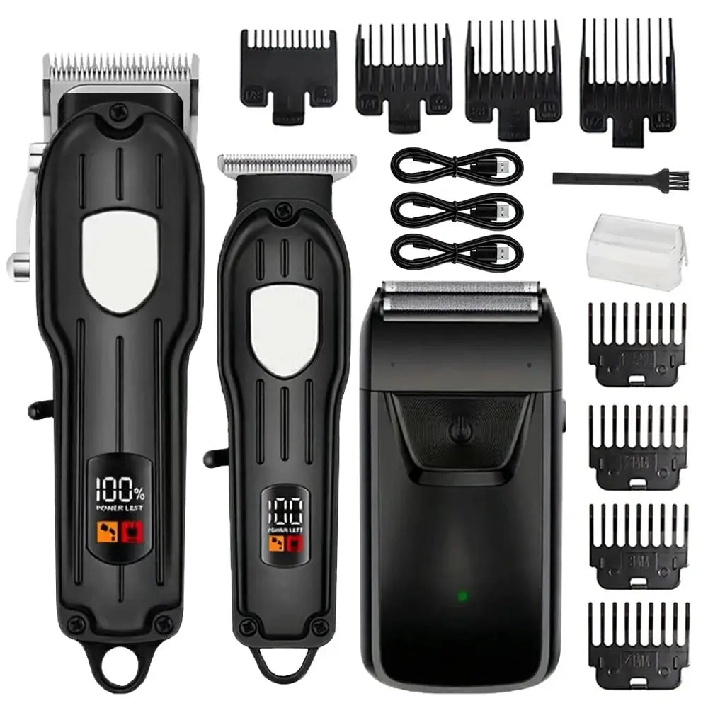 Hair Clipper Set | LCD Display | Cordless USB Rechargeable | 8 Guide Combs