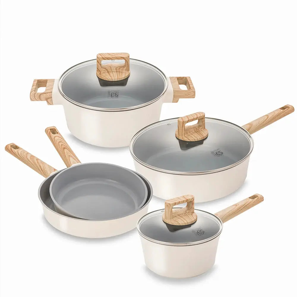 KOCH SYSTEME CS Blue and White 8 Piece Pan and Pot Set with Lid , 8pcs Sauce Pan Set For Kitchen Cooking, Oven Safe from PriceLows™
