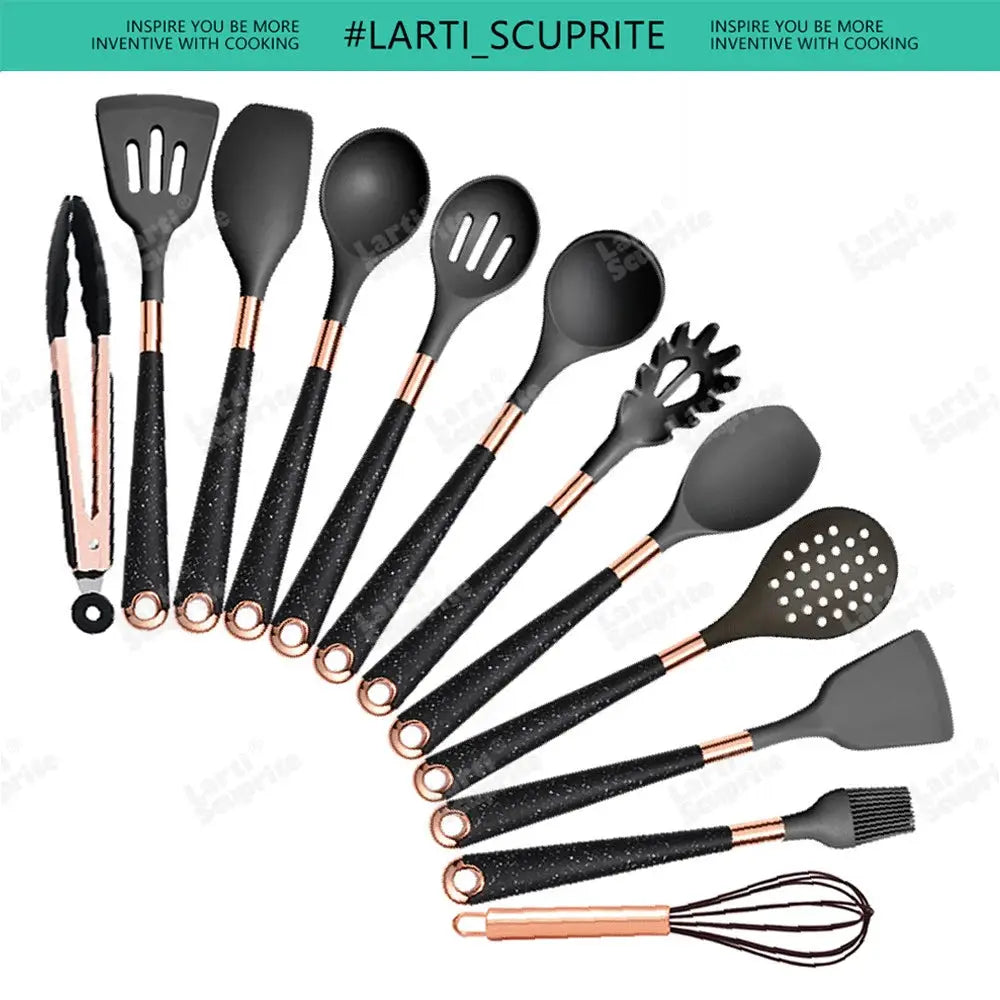5-13pc Non-Stick Kitchen Silicone Utensil Set - Upgrade Your Kitchen with Gold-Plated Handles Cooking Tools Spatula Spoon Kit from PriceLows™