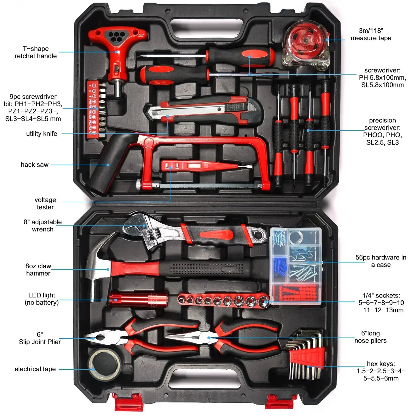19pcs 43pcs 108pcs DIY Hand Tool Kit Set with Saw Screwdriver Hammer Tape Wrench Pliers for Home Improvement and Repair from PriceLows™