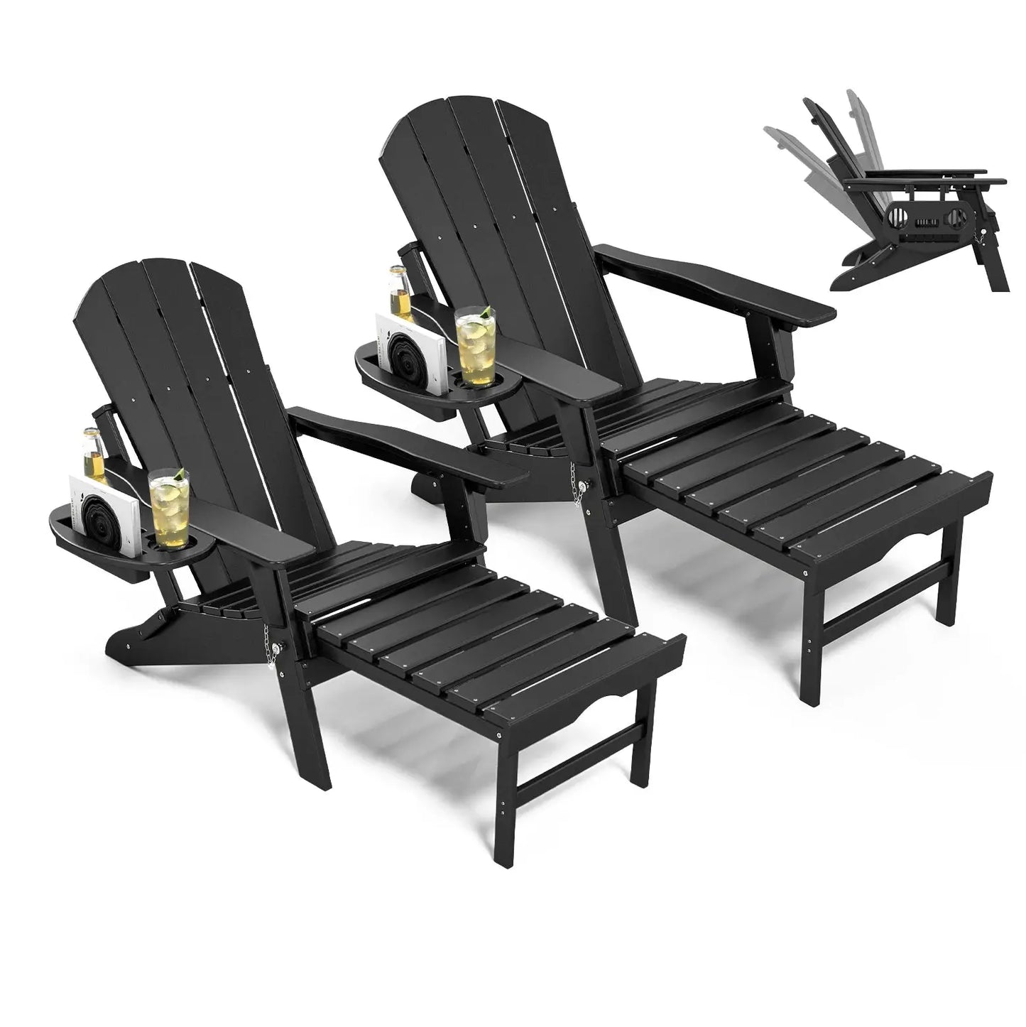 NAVINE 2pcs Adjustable Adirondack Chair Retractable Ottoman Footrest HDPE Folding Cup Holder All Weather Outdoor Patio Fire Pit from PriceLows™