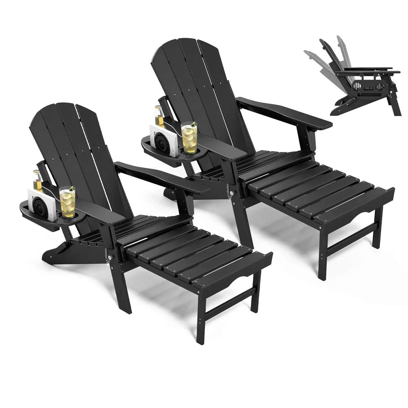 NAVINE 2pcs Adjustable Adirondack Chair Retractable Ottoman Footrest HDPE Folding Cup Holder All Weather Outdoor Patio Fire Pit from PriceLows™