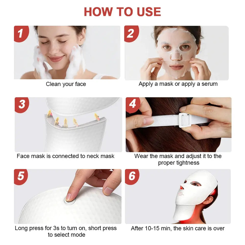 Wireless LED Face Neck Mask 7 Color Red Light Photon Light 252 LED Beads Anti Aging Rejuvenation Tighten Home Face Neck Lifting Whitening Beauty Device from PriceLows™