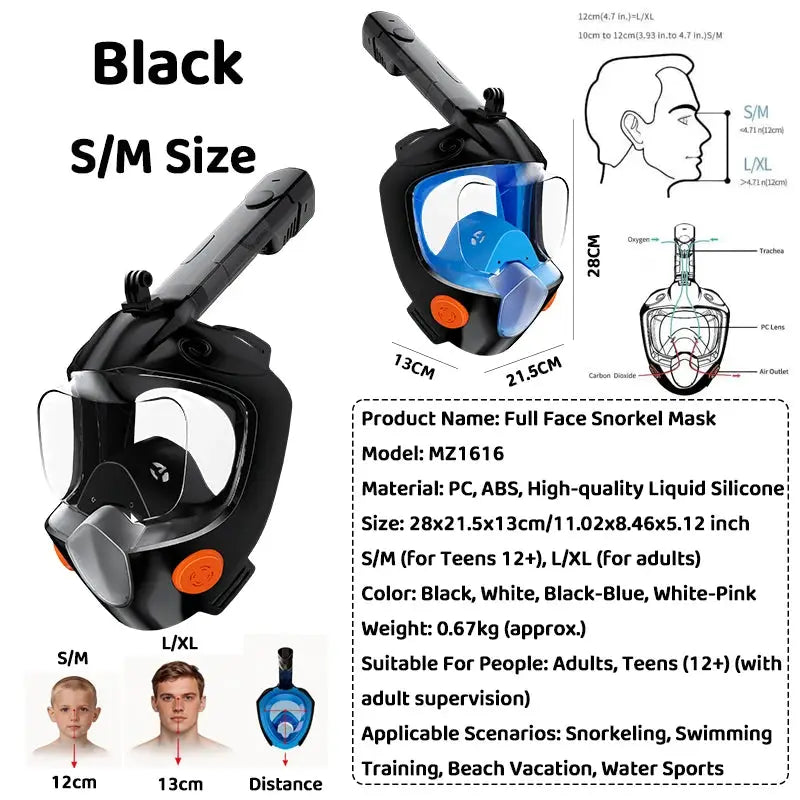 Full Face Snorkel Mask 180° Panoramic View Dry Top Snorkel Anti-Fog Leak-Proof Safe Breathing Swimming Diving Gear for Adults from PriceLows™