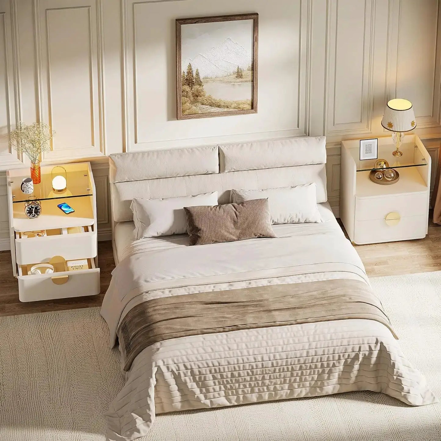 Nightstand with 2 Drawers, Modern Nightstand with Open Storage Shelf, White Bed Side Table for Bedroom, Living Room from PriceLows™