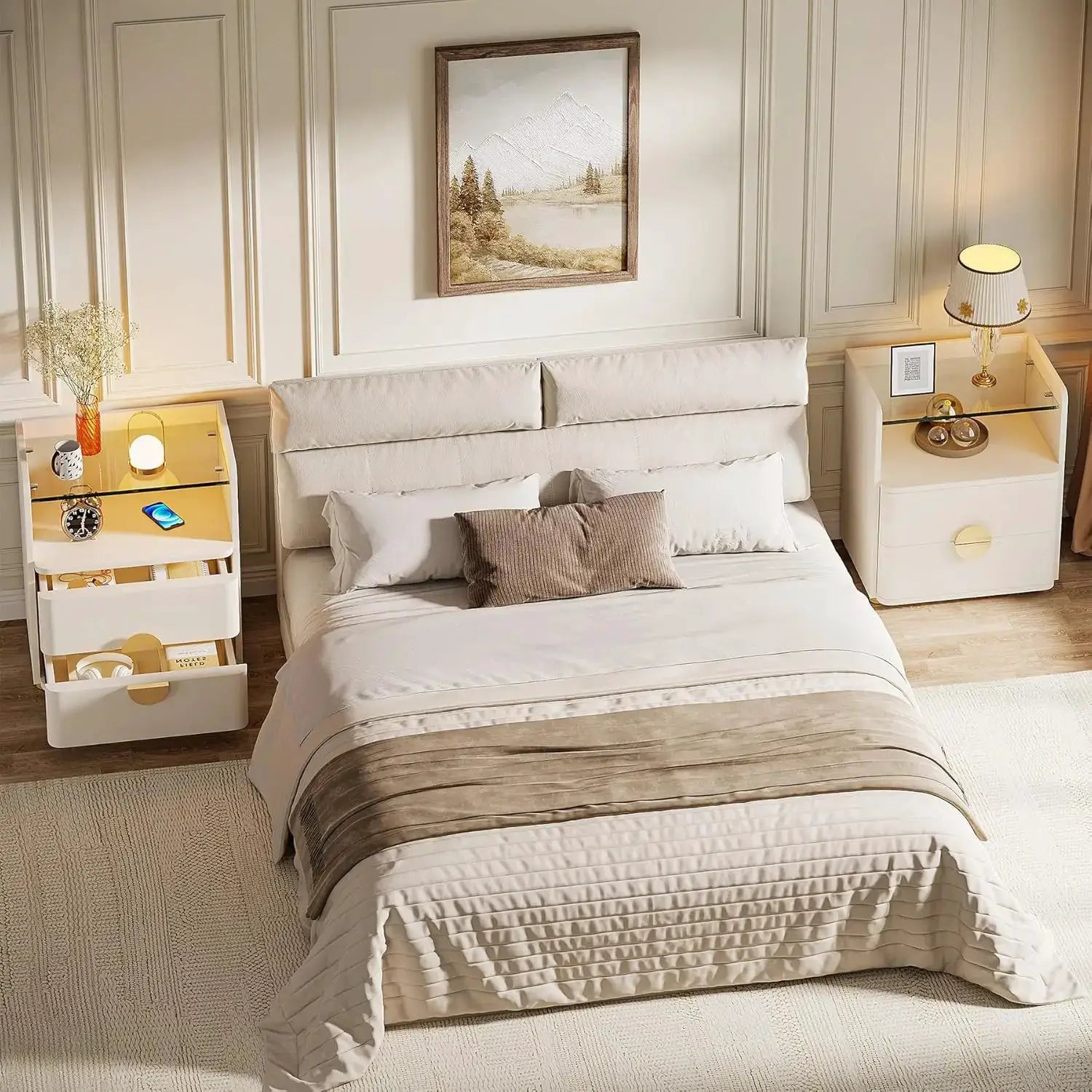 Nightstand with 2 Drawers, Modern Nightstand with Open Storage Shelf, White Bed Side Table for Bedroom, Living Room from PriceLows™